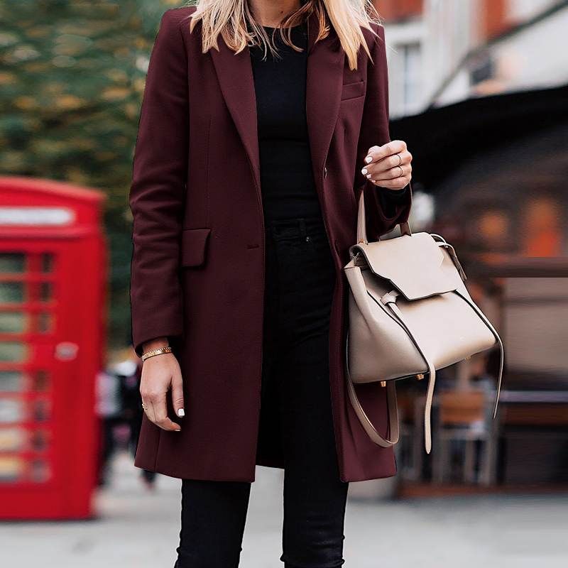 2023 Women's Fashion Wish New Winter Clothing European And American Style Mid-Length Buttoned Solid_ecoleips.com