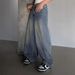 American-style Blue Wide-leg Extra-long Floor-length Ripped Loose-fit Casual Jeans For Women_ecoleips.com
