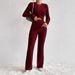 Casual Solid Two-Piece Set With Long Knotted Front Sleeves Cropped Top And Slim Pants Set_ecoleips.com