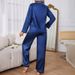 Women's Sleepwear Simple Satin Pajama Set Long Sleeve Buttons Lapel Top With Elastic Pants Loungewear Nightwear 2 Piece Nighty_ecoleips.com