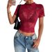 European And American Cross-border 2026 Spring-summer New Style Half-high Collar Lace Ruffle Thin Women's Niche Sexy_ecoleips.com