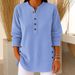 Women's Corduroy V-Neck Button Long Sleeve T-Shirt Solid Color Loose Casual Top for Autumn/Winter European And American Style_ecoleips.com