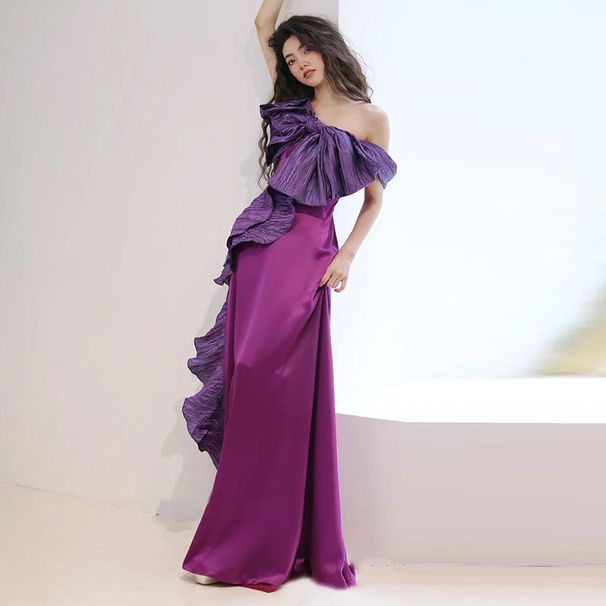 French Style Satin Morning Robe Women's Elegant Toasting Dress Purple Bridal Gown Engagement Evening Wear 2026 New Style_ecoleips.com