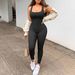 Women's Clothing Threaded Square Collar Hip Lifting Slim Fit Sexy Yoga Sports Long Sleeved Short Sleeved Jumpsuit For Women_ecoleips.com