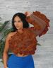 Plus Size Elegant Off-Shoulder Blouse With Ruffled Hem, Stylish Short Top Casual & Chic Long Sleeve Shirt (0XL-5XL, White/Black/Deep Brown)_ecoleips.com