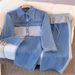 2027 Fashion Women Lapel Single-Breasted Long Sleeve Jacket + Lace-Up Straight Pants Denim Splicing Two-Piece Casual Suits M-3XL_ecoleips.com