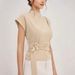 Women's Fashion High Neck Short Sleeve Top Button Down Waist Cinching_ecoleips.com