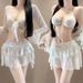 Women's Long Sleeved Bikini Swimsuit Solid Color Two Piece Four Piece Set Sun Protective Sexy Hot Spring Swimwear Professional_ecoleips.com