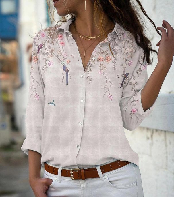 Women's Clothing Women's Fashion Printed Top Casual Long Sleeve Loose Button Down Shirt For Formal & Casual For Women_ecoleips.com