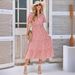 2023 . Women's V-neck Ruffle Sleeve Printed Dress, Short Sleeve, European American Fashion, Fresh And Sweet_ecoleips.com