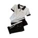 Sports Casual Suit POLO Collar T Shirt For Women Contrast Color Zipper Slim Fit Temperament Style Fashion Contrast Color Slender Wide Leg Pants_ecoleips.com