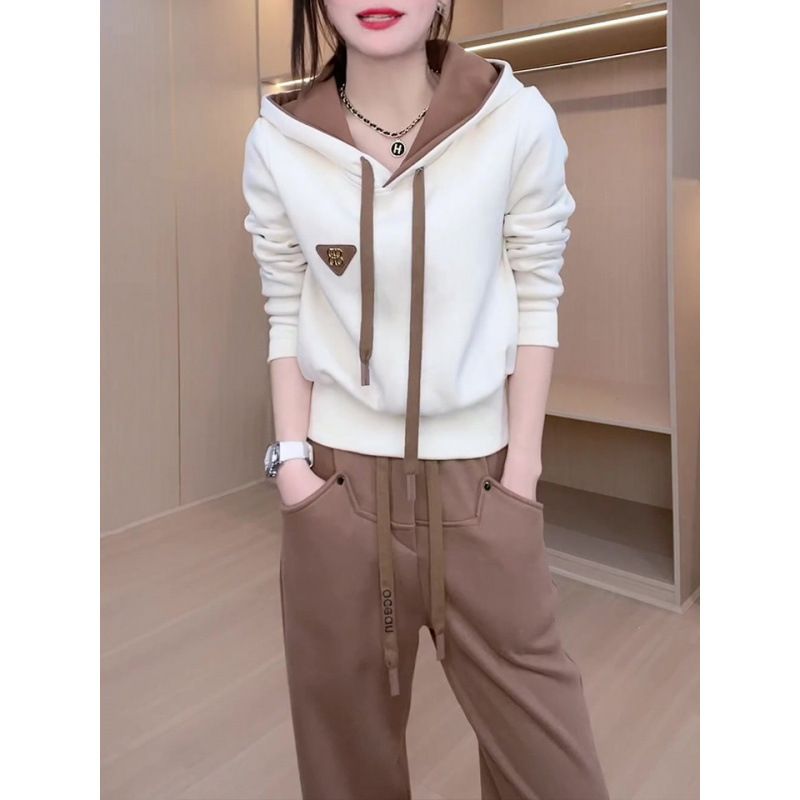 Color-Block Hooded Sweatshirt & Jogger Set – Fleece-Lined Lounge Outfit For Women (M-4XL, Winter-Ready)_ecoleips.com