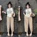 Women's Casual Outfit - Graphic Tee & Plaid Wide-Leg Pants Two-Piece Set Feather-Light Milk Silk Easy Coordination_ecoleips.com