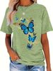 Blue & Gold Butterfly Women's Tee - Delicate Graphic, Casual Blue Top_ecoleips.com