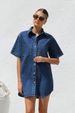 Women's Collared Shirt Dress Mid-Length Denim Short Sleeve Cardigan With Pocket Summer Fashion Cross Border Foreign Trade Clothing_ecoleips.com