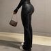 European And American Foreign Trade Women's High-waisted Slimming PU Leather Trendy American-style Straight-leg Flared_ecoleips.com