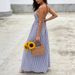 Summer New Style Deep V Neck Striped Maxi Dress Backless Sleeveless Halter Neck Resort Dress for Women_ecoleips.com