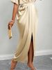 K Women's New Style Elegant V-neck Short Sleeved High Waisted One Step Slit Dress Long Skirt_ecoleips.com