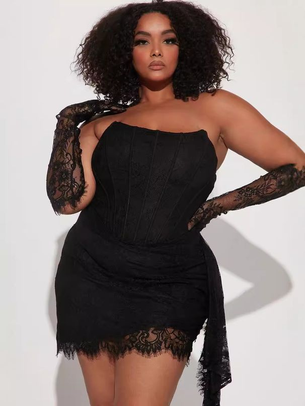Black Lace Corset Bodycon Dress For Women - Sexy Sleeveless High Waist Mini Dress With Mesh Insert, Plus Size Available_ecoleips.com