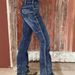 Stretch Embroidered Flared Jeans Mid Rise Denim Trousers With PocketsVCasual Cotton Jeans For Women_ecoleips.com