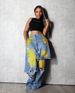 Women's Autumn/Winter Fashion Washed Distressed Denim Jeans Loose Stretch Patchwork Two Piece Trousers_ecoleips.com