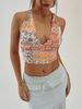 2025 Elegant And Sexy Floral Print Bohemian Twist Decorated Deep V-Neck Short Tank Top_ecoleips.com