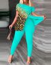 Women's Clothing Large Size Women's Clothing One Shoulder Raglan Sleeve Short Sleeve Irregular T shirt Trousers Set_ecoleips.com