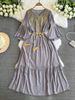 Women's Clothing Travel Flared Sleeve V Neck Dress Style Embroidered Slimming Bohemian Three Quarter Length Spring Autumn_ecoleips.com