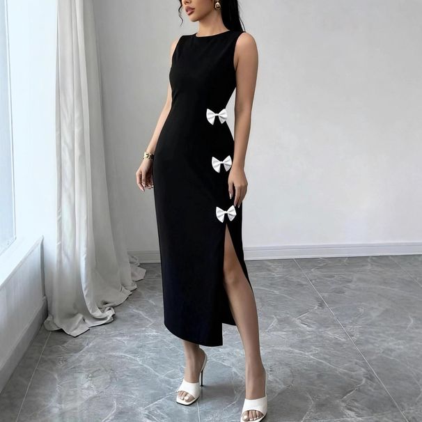 Elegant Knit Maxi Dress With High Slit – Stretchy Bodycon Long Dress For Women (Black, S-XL)_ecoleips.com