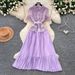 Elegant A-Line Dress Lace Trim Slimming Pleated Long Skirt Casual Professional Summer Dress For Women_ecoleips.com