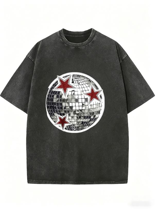 Women's Y2K Disco Ball Graphic T-Shirt, Glitter Star Print Retro Party Tee, 2000s Style Streetwear Top_ecoleips.com