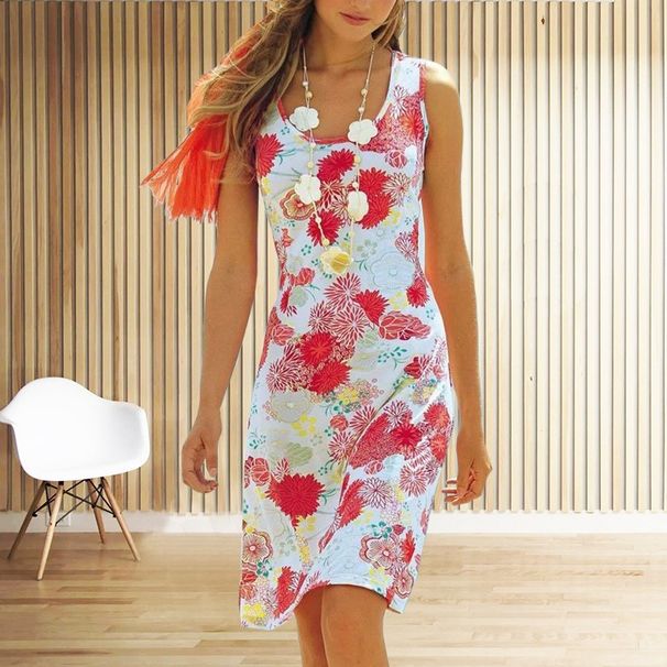 Women's Trendy Vacation Dress U‑Neck Sleeveless All‑Over Floral Print Loose‑Fit Midi Length Stylish Beach Resort Wear_ecoleips.com
