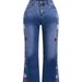 Cross-border, Vintage Dark Blue, Embroidered Jeans Women, Mid-high Waist, Extended Length, Floor-length Flared Pants For_ecoleips.com