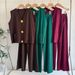 Women's Clothing Summer Gold Button V Neck Knitted Vest Casual Loose Trousers Knitted Two Piece Suit_ecoleips.com