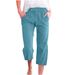 Suitable For All Seasons 2025 Women's Solid Color Drawstring Cotton Linen Casual Loose Straight Pocket Home Capri Pants_ecoleips.com