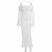 Elegant One Shoulder Off Lace Long Dress Flared Sleeve Strapless Formal Party Evening Gown Wedding Bridesmaid Dress_ecoleips.com
