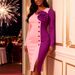 Women's Clothing Color Blocked Rose Dress For Women V Neck Long Sleeve Midi Evening Gown Unique Party/Banquet Wear_ecoleips.com