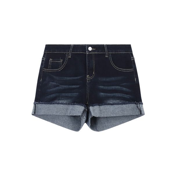 High-Waisted Stretch Denim Shorts For Women – A-Line Rolled Hem, Slim Fit & Comfortable (Dark Blue, S-5XL)_ecoleips.com