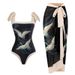 Women's Clothing Retro Printed Swimsuit Conservative One Piece Chiffon Blouse Two Piece Swimsuit Suit_ecoleips.com