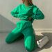 Oversized Drop-Shoulder Sweatsuit Set – Long Sleeve Crewneck Top & Wide-Leg Pants (Fluorescent Dye, Unisex Poly-Cotton Blend)_ecoleips.com