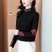 Autumn And Winter German Velvet Warm Inner Wear Embroidered Top For Women, Ethnic Style, Half-High Neck Base Shirt, Long_ecoleips.com