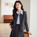 Grey Short Suit Jacket For Petite Women Professional Formal Set With Skirt Sophisticated Elegant Style For Spring Autumn_ecoleips.com