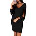Women's V-Neck Fringe Mini Bodycon Dress – Elegant Long Sleeve Party Dress For Evening & Cocktail Events (Black/Red/Blue)_ecoleips.com
