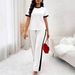 Women's European American Style Spring Summer Short Sleeve T-Shirt Casual Pullover Two Piece Set Elegant_ecoleips.com