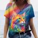 Women's Casual T-Shirt Short Sleeved V Neck Oversized Loose Fitting Top 3D Print Animal And Bird Design_ecoleips.com