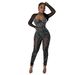 C6788 Cross-Border . European And American Fashion Women's Solid Color Mesh Rhinestone Sleeve Long Pants_ecoleips.com