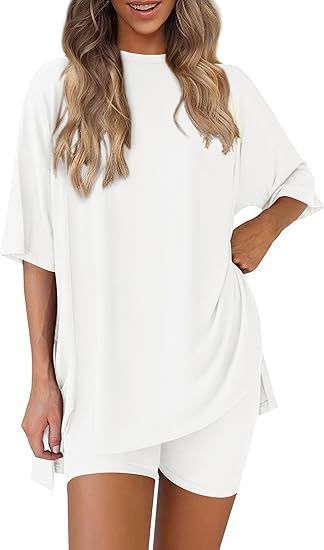 K New Women's Casual Round Neck Slit Loose Shorts Short Sleeved Home Suit Set_ecoleips.com
