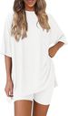 K New Women's Casual Round Neck Slit Loose Shorts Short Sleeved Home Suit Set_ecoleips.com