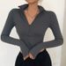 Women's Clothing Spring Fashion Women's New Long Sleeved Zipper Half Open Collar Exposed Navel All Match Slim T Shirt_ecoleips.com