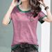 Dopamine Wear Color Short-Sleeved Summer Slub Cotton Loose Embroidered Top Slimming Large Size Women_ecoleips.com
